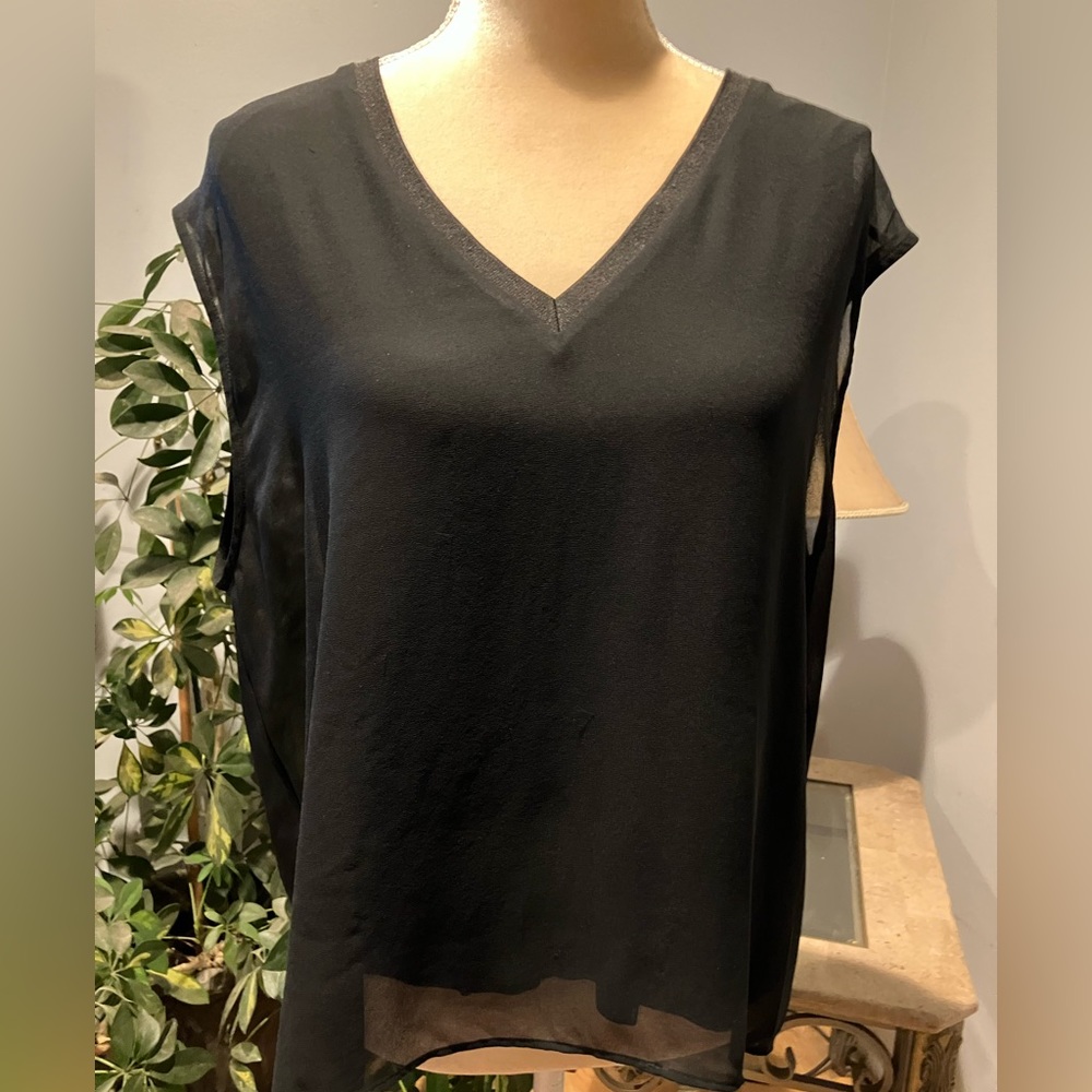 Zara Black Sleeveless Top Sheer With Attached Tank High/Low Hem Size L
